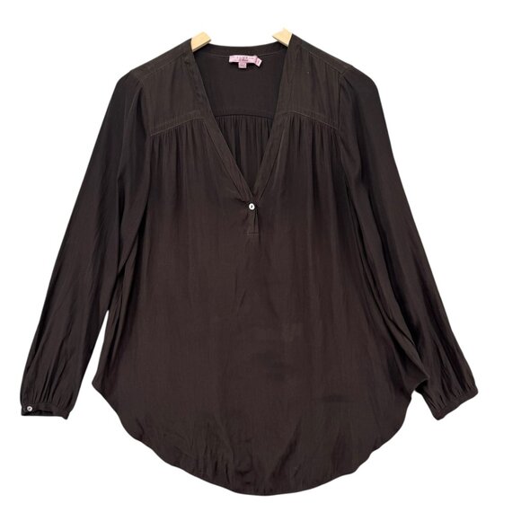Calypso St. Barth Tops - Calypso St Barth Blouse Womens Chocolate Brown Long Sleeve Pleated V Neck Size S